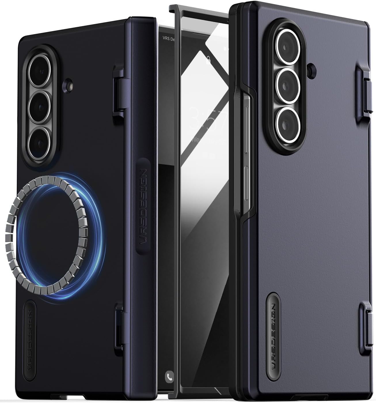 VRS DESIGN Terra Guard Modern for Galaxy Z Fold 7 (2025) – Magnetic Phone Case with Built-in Screen Protector, Rugged Dual Layer Protection & Spring-Loaded Hinge Cover (Navy)