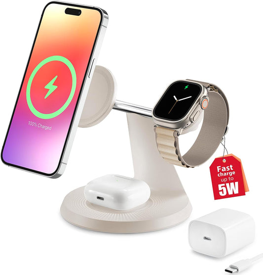 3 in 1 Wireless Charging Station for Apple Device: Fast Charging Station for iPhone and Watch with MagSafe, Stable Charger Stand for iPhone 12-16 & iWatch & AirPods