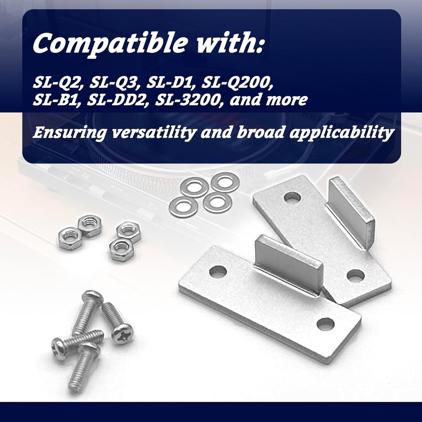 Turntable Dust Cover Hinges - Repair Tabs and Hinge Brackets for Technics SL-D2 3200 B2 Q2 D3 - Includes 2-Brackets, 4-Screws, 4-Washers, and 4-Nuts - Easy Installation for Turntable Dust Cover Repair