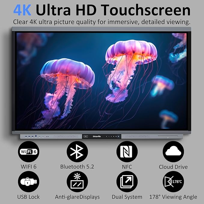 Shiarffe R9 Smart Board 55 Inch 4K Interactive Whiteboard Google EDLA-Certified All-in-One Touchscreen Digital Display Built-in 60W Speaker for Classrom Hybrid Work