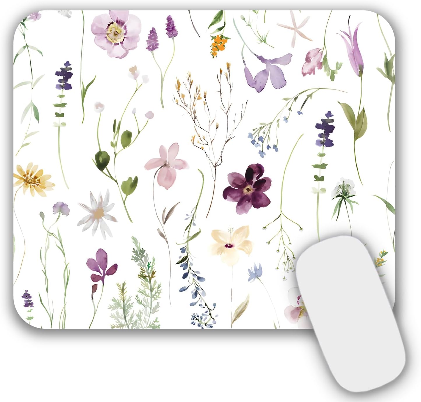 Mouse Pad, Gaming Mouse Pad, Non-Slip Rubber Base Mouse Mat with Designs for Laptop, Computer & Office, 9.5 x 7.9 x 0.12 inches (Purple Flowers)