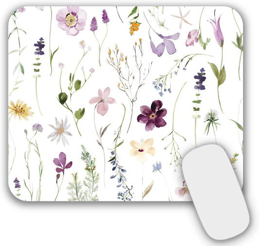 Mouse Pad, Gaming Mouse Pad, Non-Slip Rubber Base Mouse Mat with Designs for Laptop, Computer & Office, 9.5 x 7.9 x 0.12 inches (Purple Flowers)