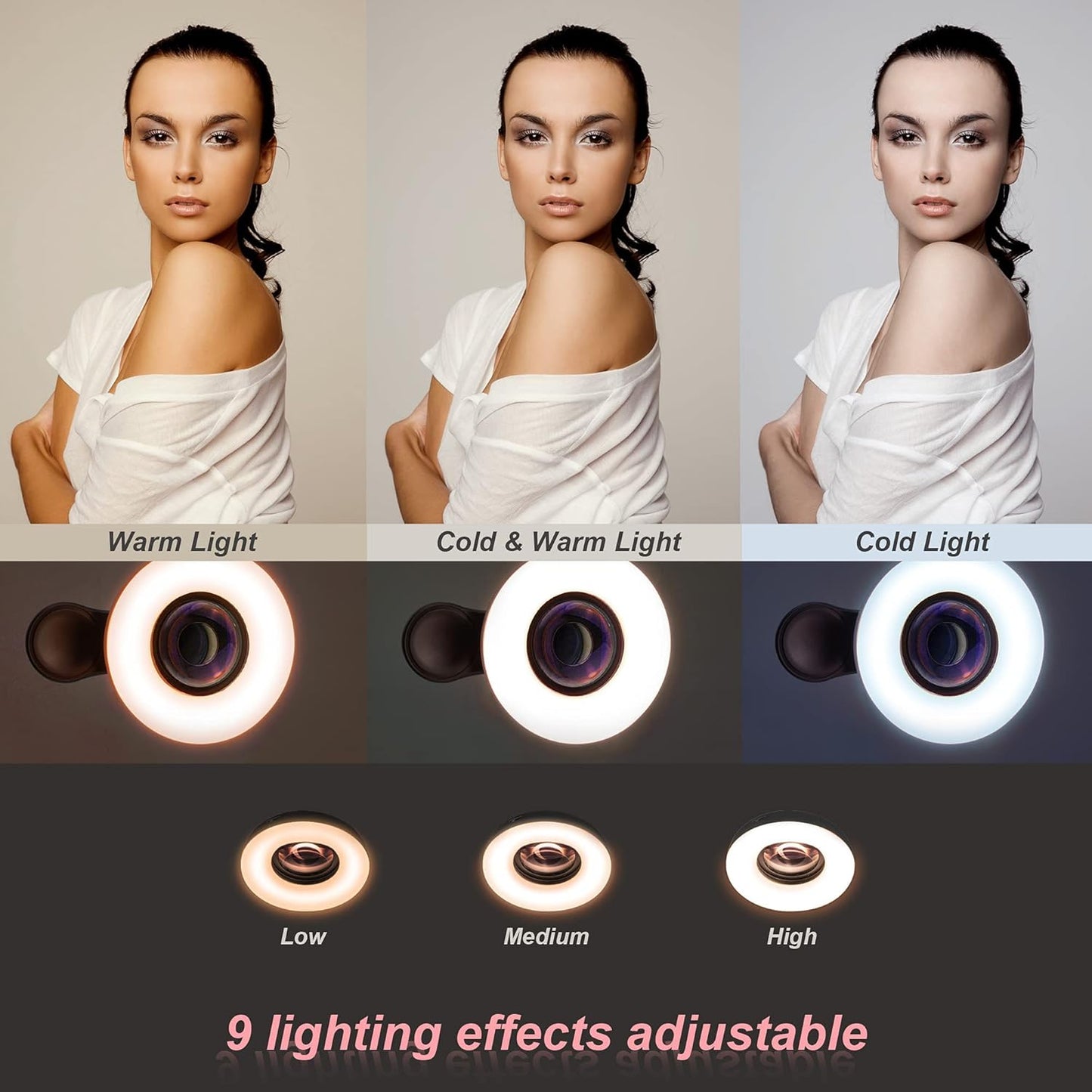 Macro Lens for iPhone and Android with Mini Clip Ring Light, Portable Rechargeable Dimming, for Smart Phone Photography, Camera Video Recording, VLOG