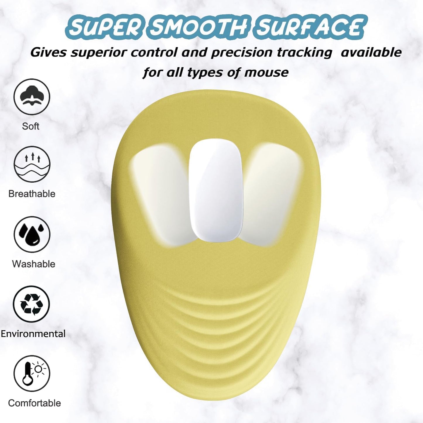 Ergonomic Mouse Pad Wrist Support, Yellow Mouse Pad with Wrist Rest, Foam Massage Design & Non-Slip PU Base MousePads for Pain Relief, Desk, Office, Home