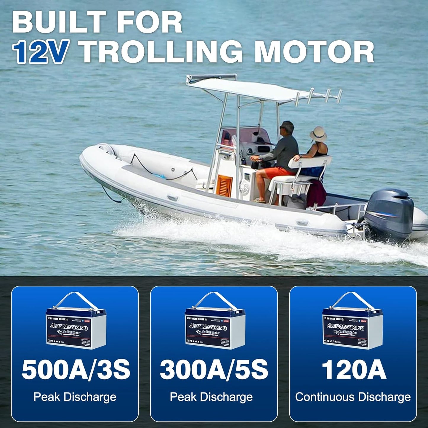 12V 100Ah Trolling Motor Bluetooth LiFePO4 Battery, 120A BMS Rechargeable BCI Group 31 Lithium Battery with Low-Temp Protection, Up to 15000 Cycles Perfect for Trolling Motor, RV, Solar