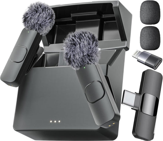 Mini Mic Pro (Latest Model - Wireless Microphone for iPhone, iPad, Android, Lavalier Microphone for Video Recording - iPhone Mic Crystal Clear Recording with USB-C (with Charging Case)
