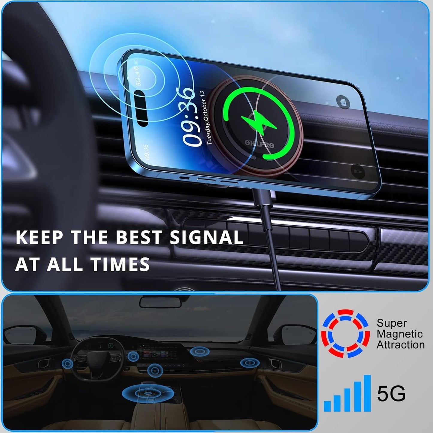 OHLPRO for iPhone 16 Magsafe Car Mount, Dashboard Magsafe Car Phone Holder Charger for 15 14 13 12 Pro/Pro Max/Plus/Mini,15W Fast Charging Vent Mount, Super Fashion & Hands Free, Red