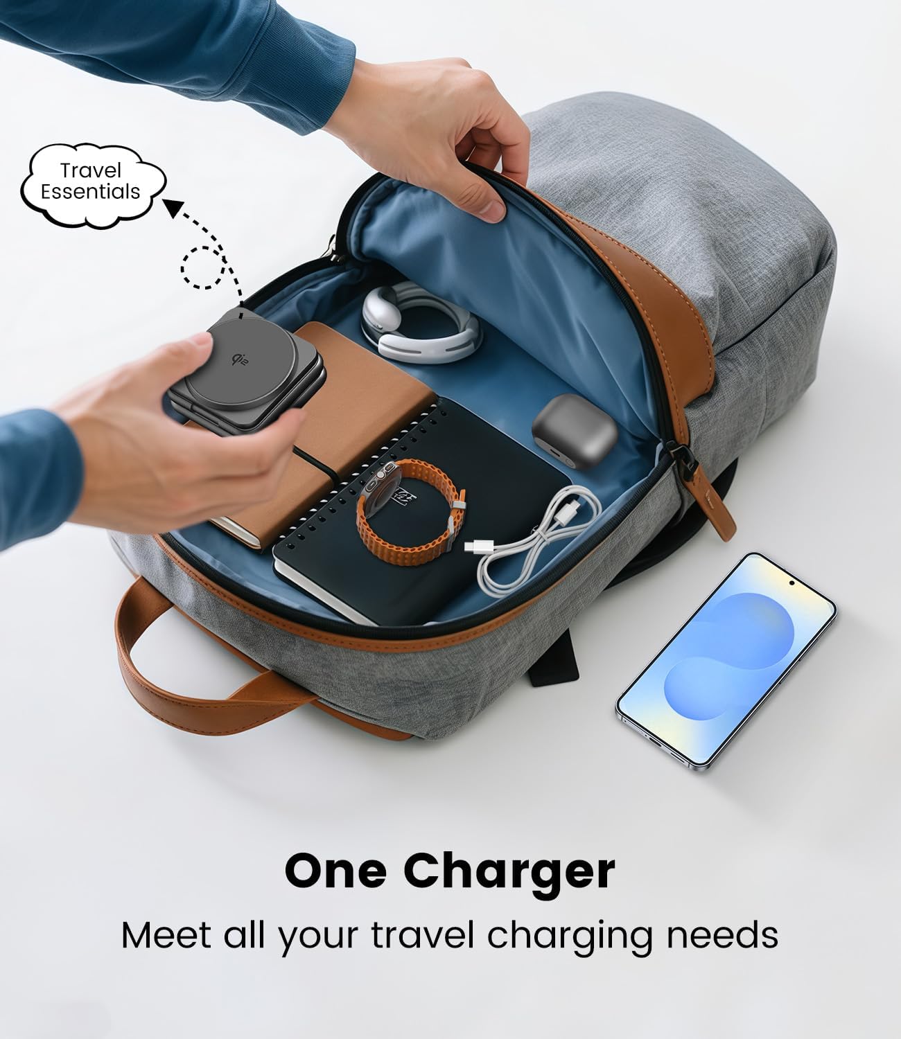 Qi2 Certified 3 in 1 Charging Station for Samsung, Aluminum Alloy Foldable 15W Wireless Charger for Galaxy S25 Series Z Flod 7, Fast Charger for Galaxy Watch Ultra, for Galaxy Buds