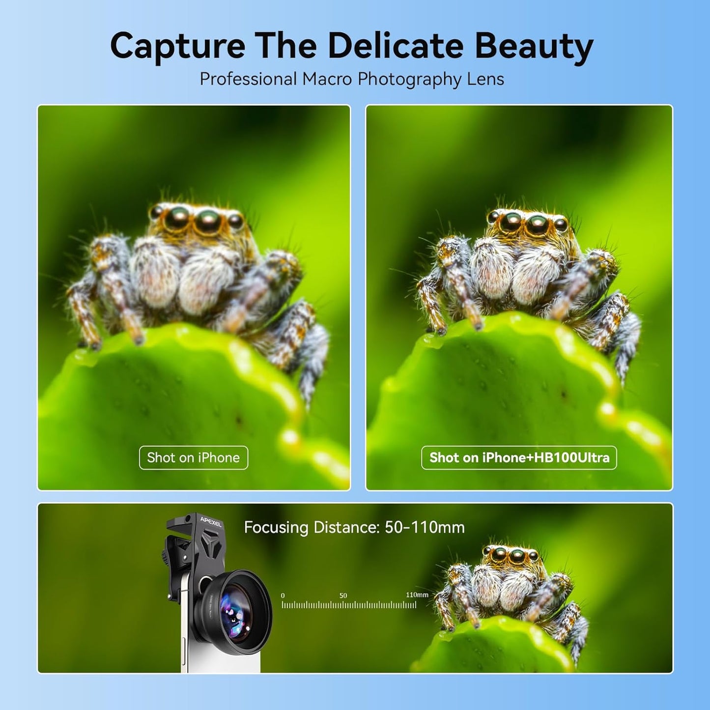 Upgraded Professional Macro Lens for Smartphone, HB100U Macro Photography Lens for iPhone, Aluminum Phone Camera Lens Kit with Universal Clip. Phone Lens Attachment Fit for iPhone, Android Phone.
