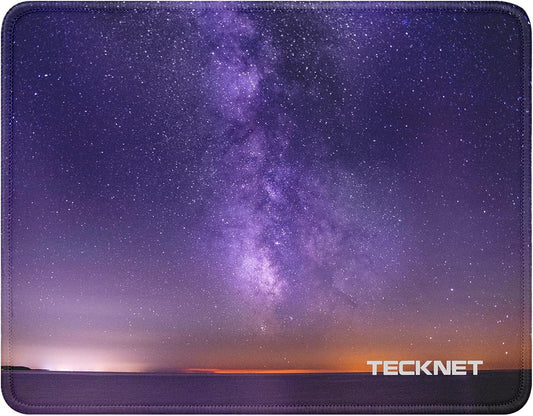 TECKNET Mouse Pad with Anti-fray Stitching, Waterproof Surface & Non-Slip Rubber Base with Stitched Edges Gaming Mouse Mat for Laptop，Compatible with Laser and Optical Mice- Dark Purple Galaxy