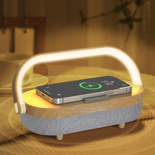 Nightstand Lamp with Wireless Charger,Unique Gifts for Women 4 in 1 Touch Bedside Lamp,Bluetooth Speaker Lamp,Portable Phone Holder,Dimmable LED Night Light Birthday Gifts for Her, Him, Mom,Dad