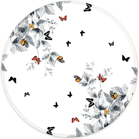 ITNRSIIET Round Mouse Pad with Stitched Edge Premium-Textured Waterproof Non-Slip Rubber Base Desktop Protection Mat Diameter 8.7 inches, Flowers and Butterflies