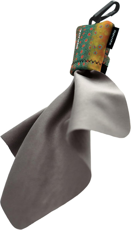 SPUDZ Ultra Microfiber Lens Cleaner – Closable Pouch, Clip-On, Washable – for Optics, Scopes, Glasses | Brookie, 6 x 6 Inch