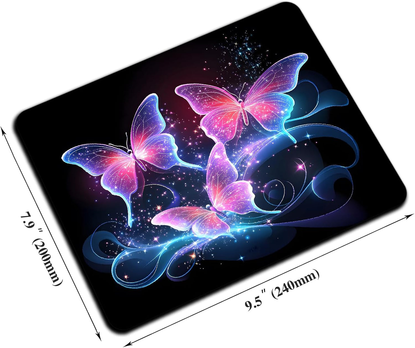 Mouse Pad, Cute Glitter Butterfly Mouse Pads for Desk, 9.5" x 7.9" Non-Slip Rubber Base Computer Mousepad with Women, Portable Square Design for Wireless Mouse and Pad Laptop Office & Travel