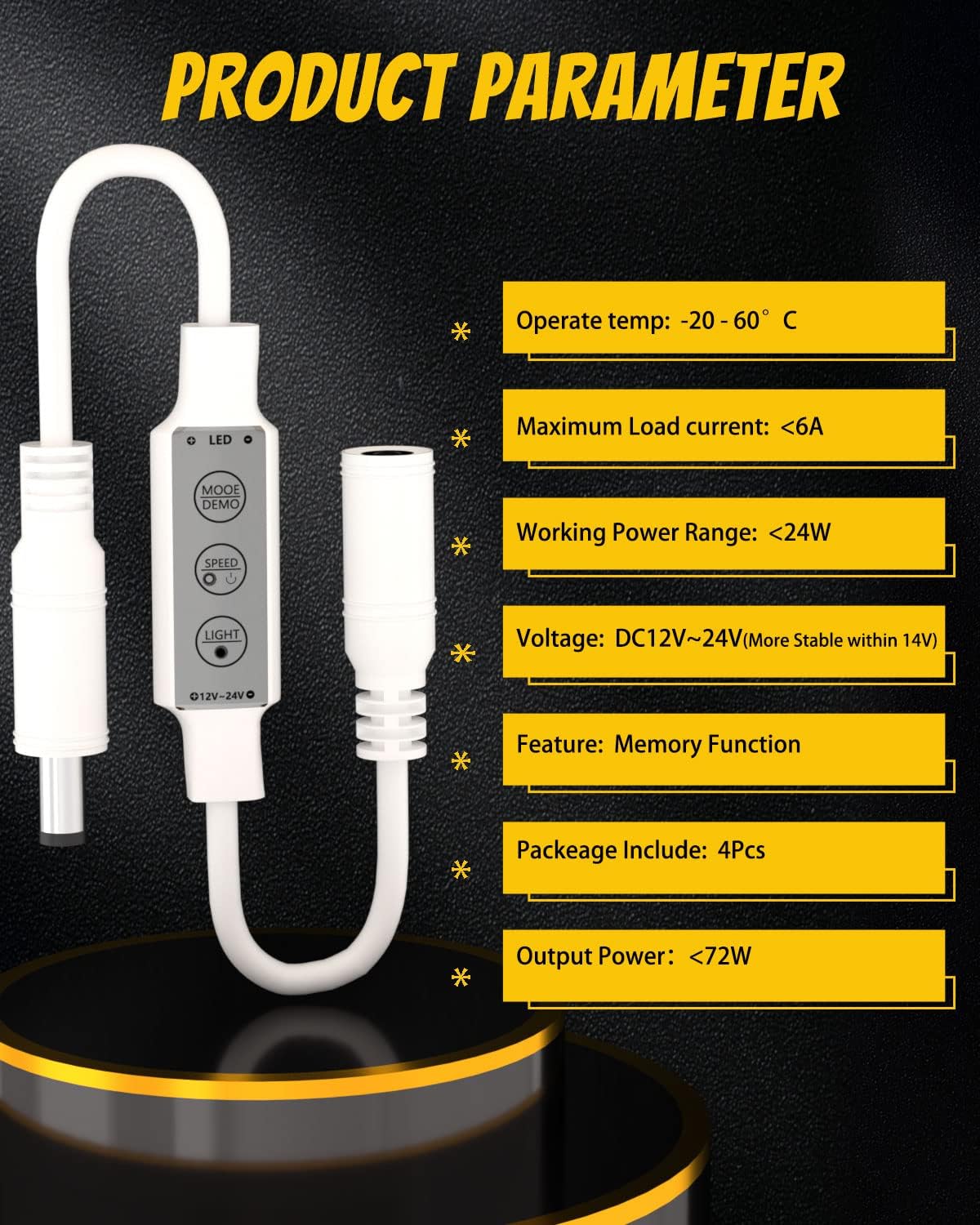 YM E-Bright Led Dimmer Switch Inline Mini Flash Strobe Blink Module Controller Dimmable For Single Color Led Strip Lights Compatible With DC 5-12V,Power-off Memory Function (Pack of 4)