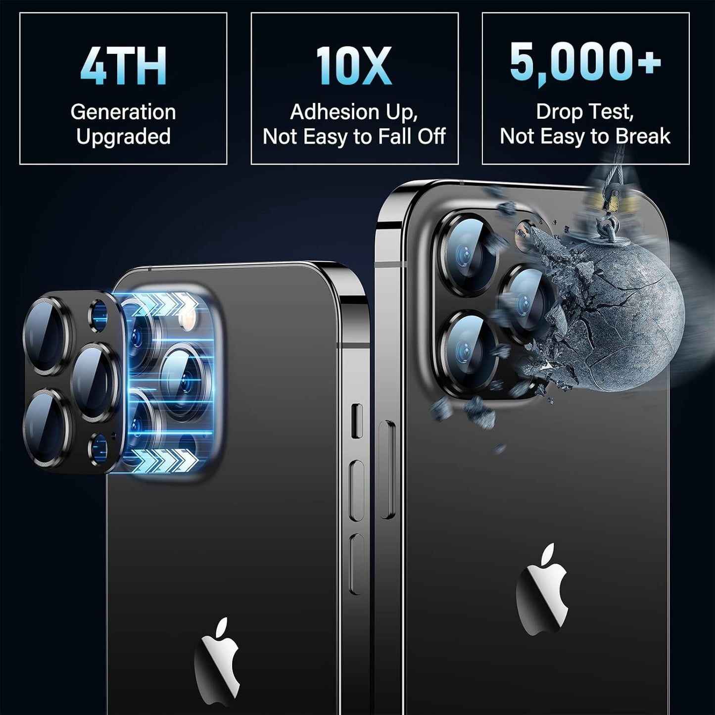 Uyiton for iPhone 12 Pro Max Camera Lens Protector, [Drop Protection][Strong Adsorption] 9H Tempered Glass Camera Cover Screen Metal Ring Case Friendly Scratch Resistant Easy to Install - Black