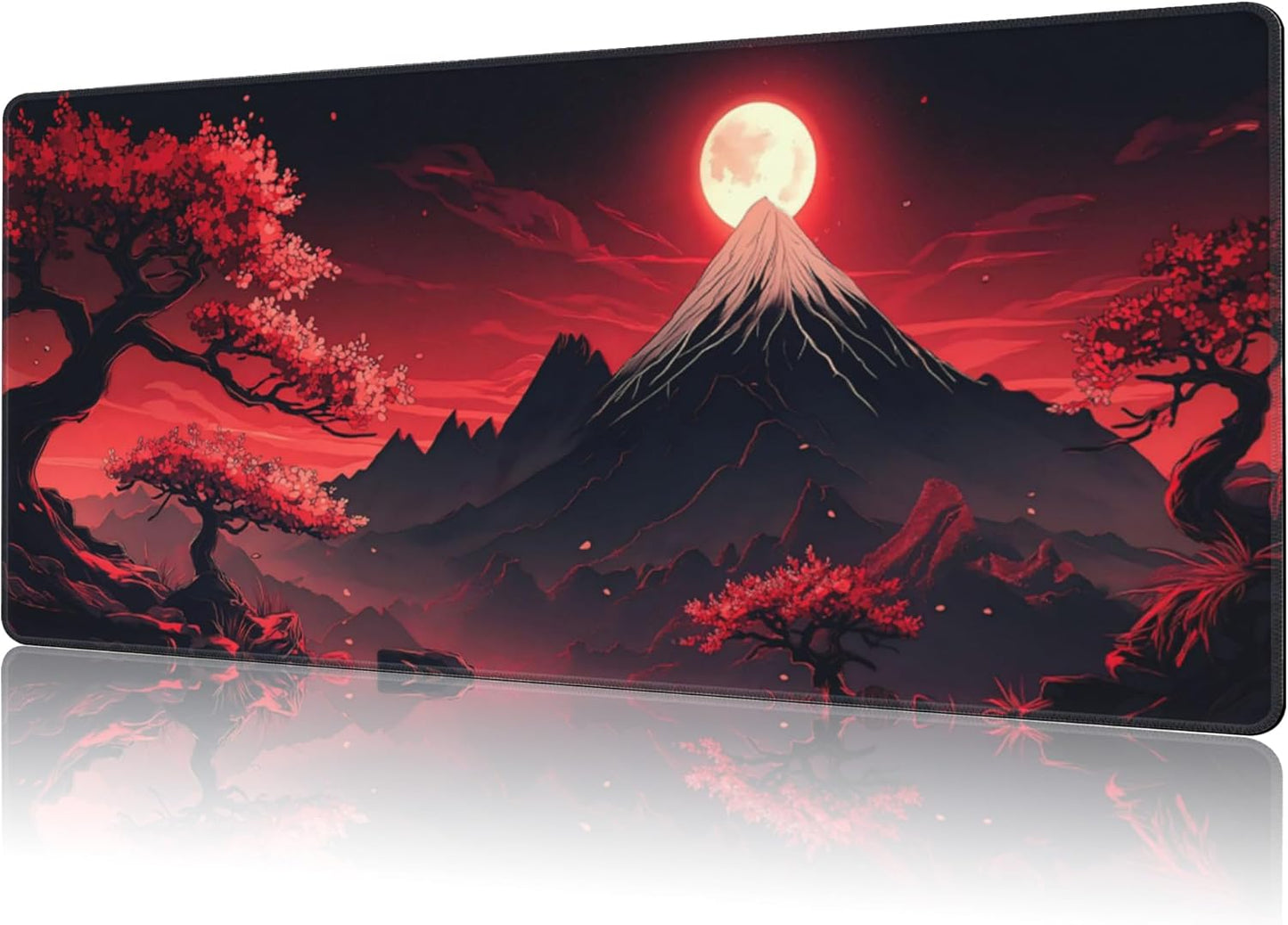 Mouse Pad Large Japanese Landscap Non-Slip Game Desk Mat with Stitched Edge Laptop Keyboard Desk Pad for Work Home Gaming (35.4 x 15.7 Inches)
