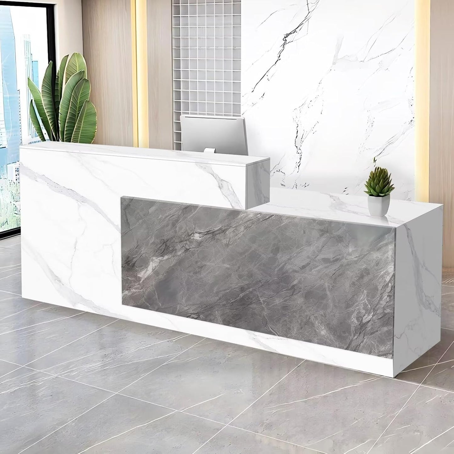 Reception Desk with Counter Modern Checkout Counter with Lockable Drawer Keyboard Tray Receptionist Desk for Office Salon Reception Table F Right 79inch/200cm