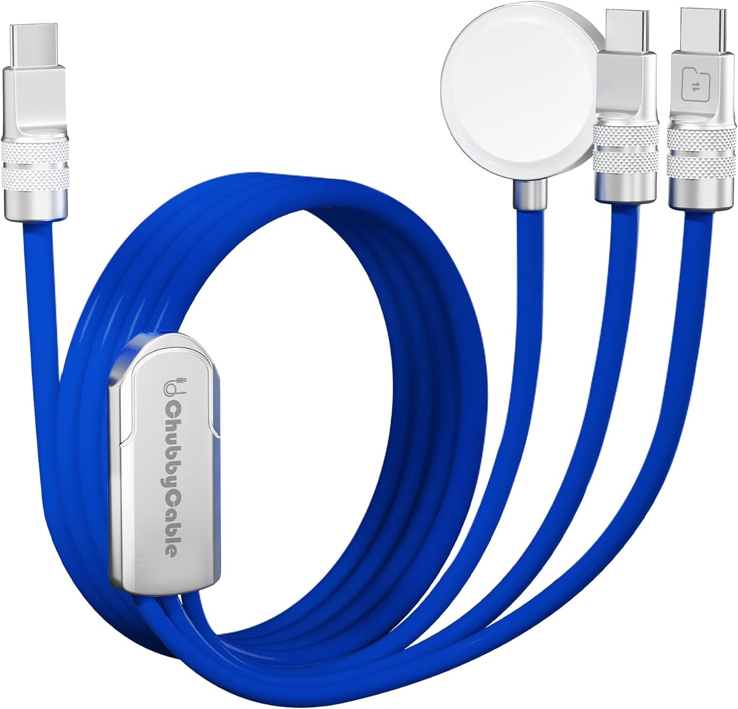 chubbycable Tri-Flex 3 in 1 USB C Cable for Apple Watch Charger Silicone 100W Multi Charging Cable Fast Charge Compatible with iPhone 16/15 Series iWatch iPad Airpods MacBook, 4.1FT, Dark Blue