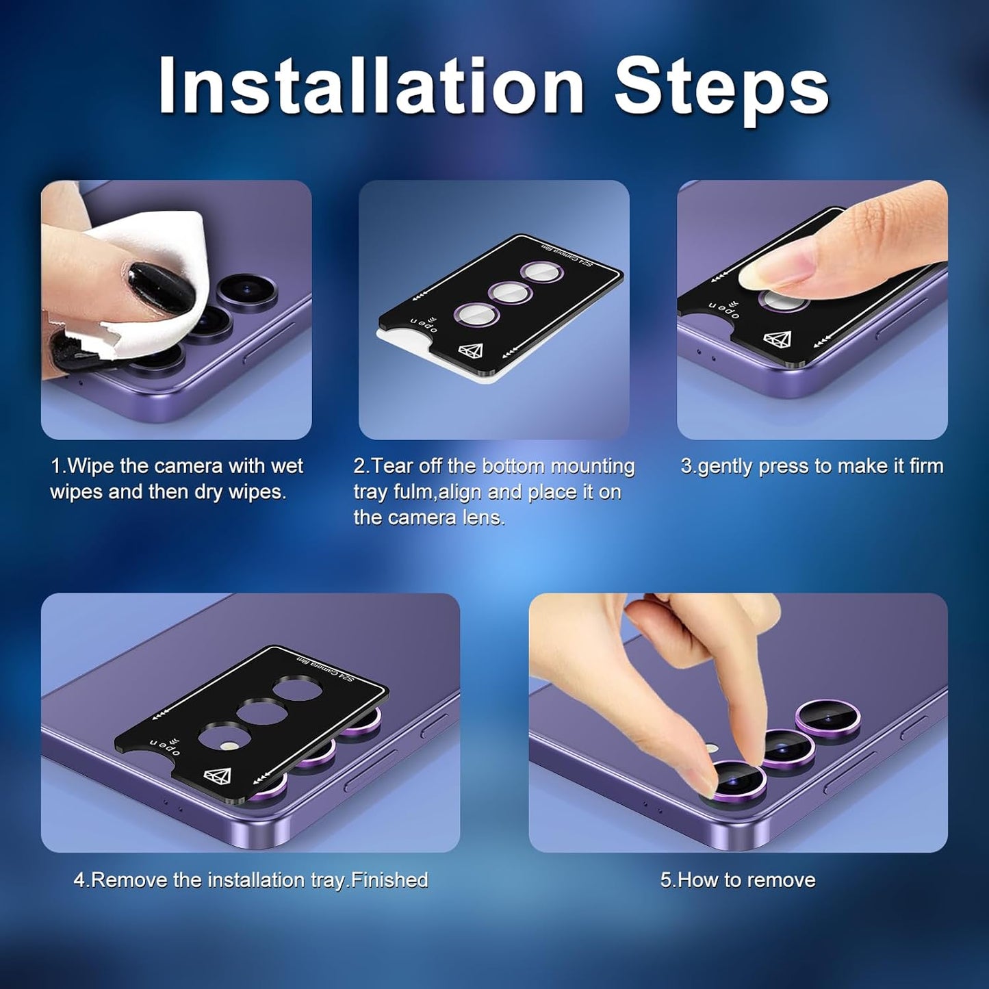 for Samsung Galaxy S24 Plus Camera Lens Protector, Individual Metal Ring Tempered Glass Lens Cover, [Strong Adsorption] Scratch Resistant Ultra-Thin HD Clear Lens Cover, 1 Set-Purple