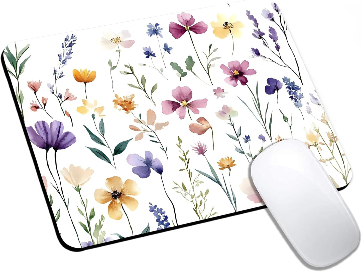 Mouse Pad, Cute Purple Wildflowers Mouse Pads for Desk, 9.5" x 7.9" Non-Slip Rubber Base Computer Mousepad with Women, Portable Square Design for Wireless Mouse and Pad Laptop Office & Travel