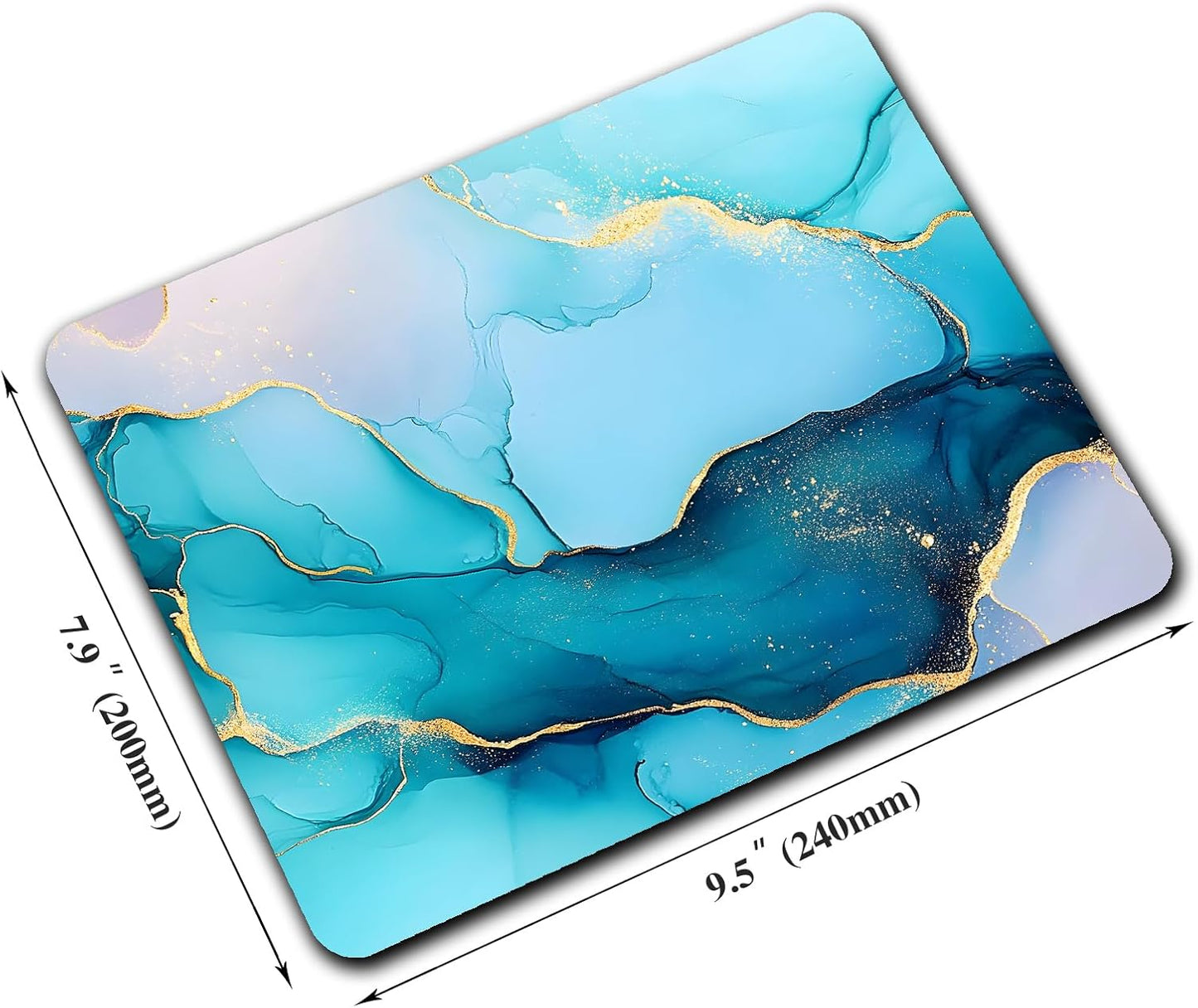 Golden Texture Teal Marble Mouse Pads for Desk, Portable Wireless Computer Mouse pad Small Design with Women, Non-Slip Rubber Base Laptop Mousepad 9.5" x 7.9" Smooth Surface for Office & Travel