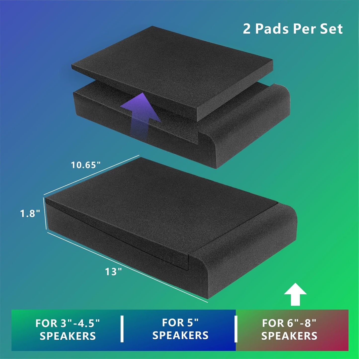 JBER 2 Pack Acoustic Isolation Pads, Studio Monitor Speaker Isolation Foam Pads, High Density Acoustic Foam Suitable for 6-8 Inch Speakers for Sound Improvement Prevent Vibrations (13 * 10.65 * 1.8")