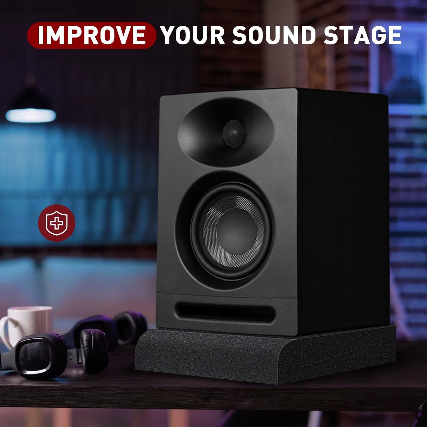 Focusound Studio Monitor Isolation pads for 5 Inches Monitors, 2 Pack High Density Acoustic Speaker Isolation Pads Foam