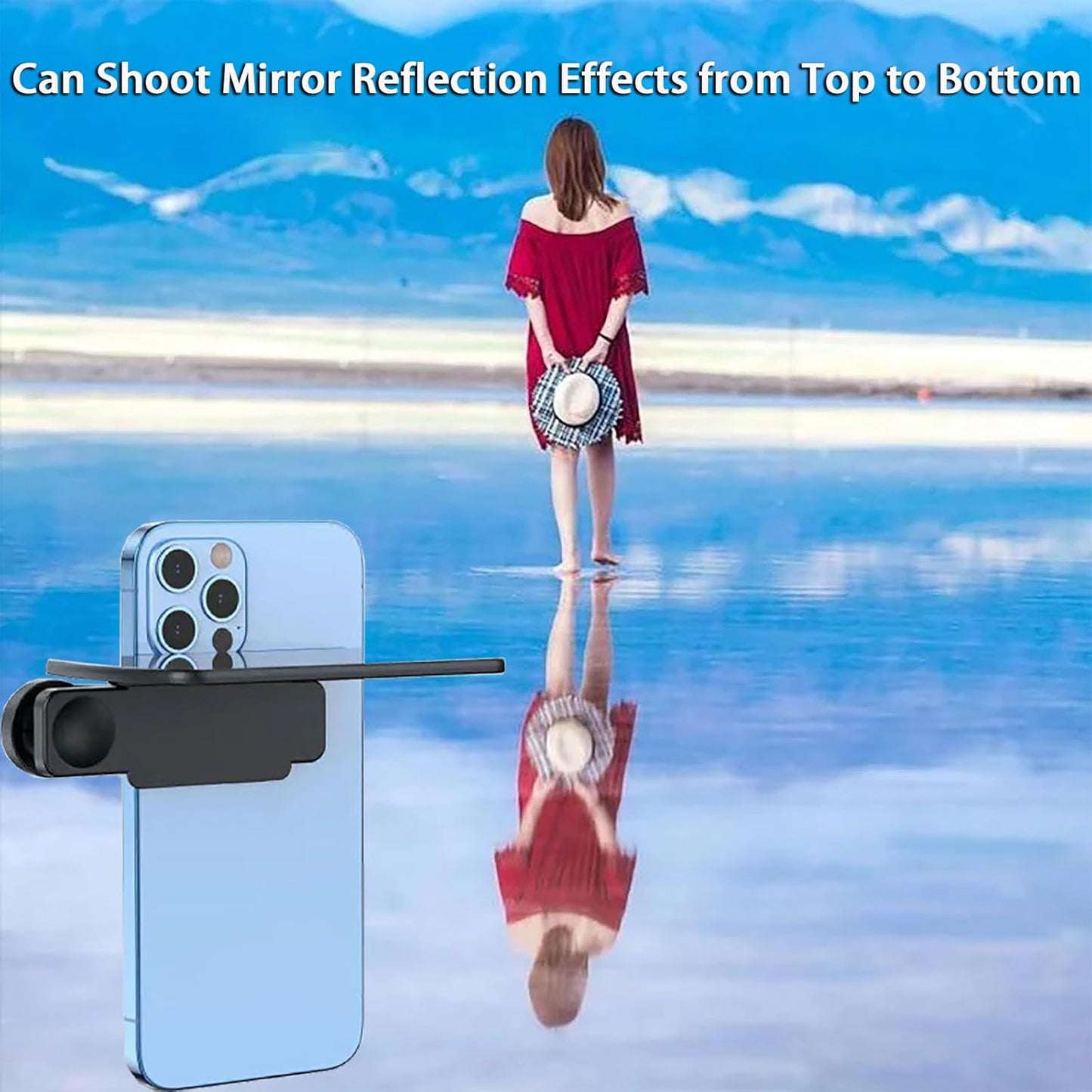 2025 New Upgrade Adjustable Smartphone Camera Mirror Reflection Clip Kit for iPhone & All Phones, Mirror Effect Lens - HD Glass Phone Shooting Reflection Mirror for Outdoor Travel Photography (Black)