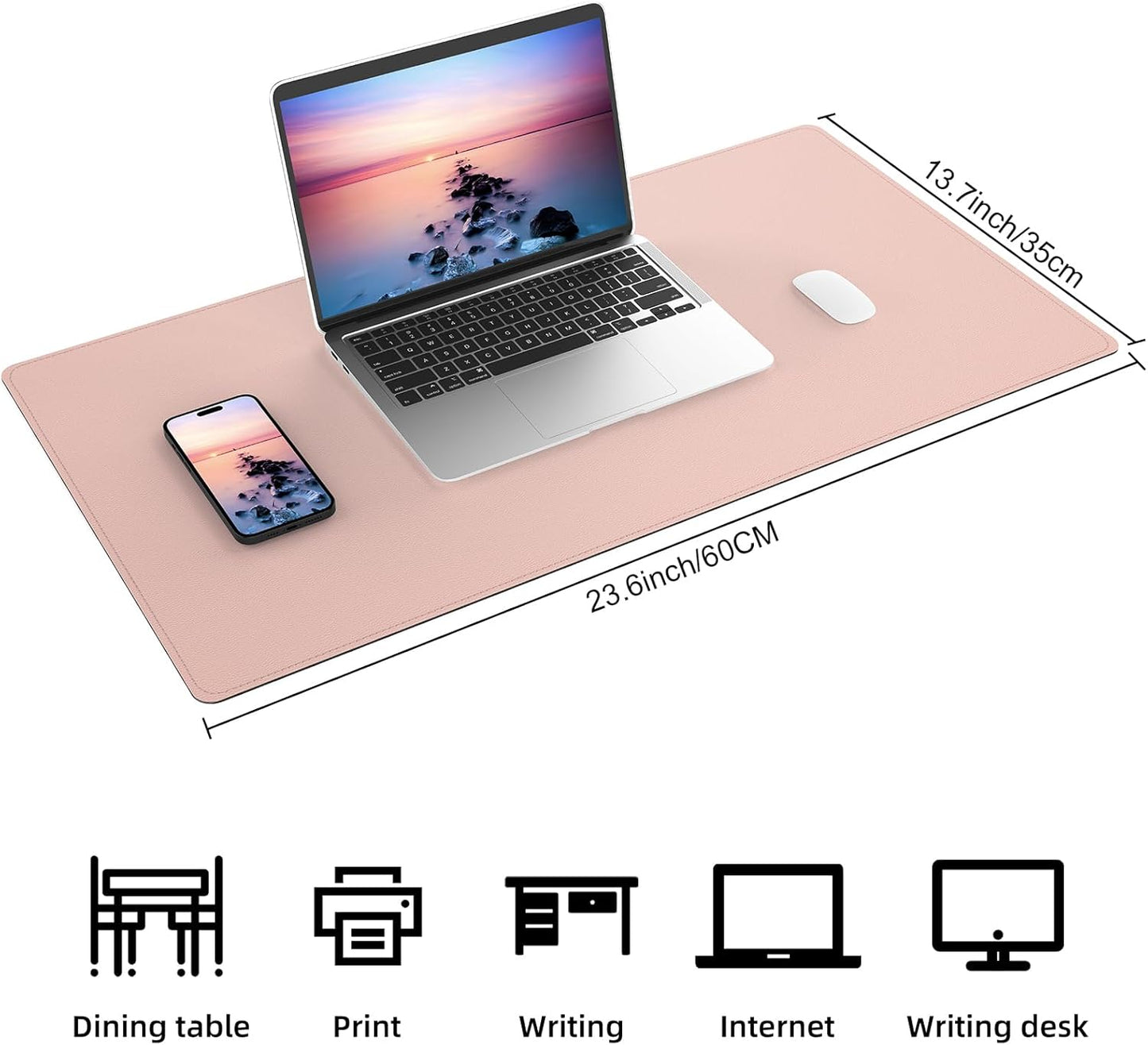 AFIING Dual-Sided Desk Pad, Natural Cork & PU Leather Large Mouse mats for Office and Home Work, Desk Protector Non-Slip, Waterproof, Easy Clean (Pink, 23.6" x 13.7")
