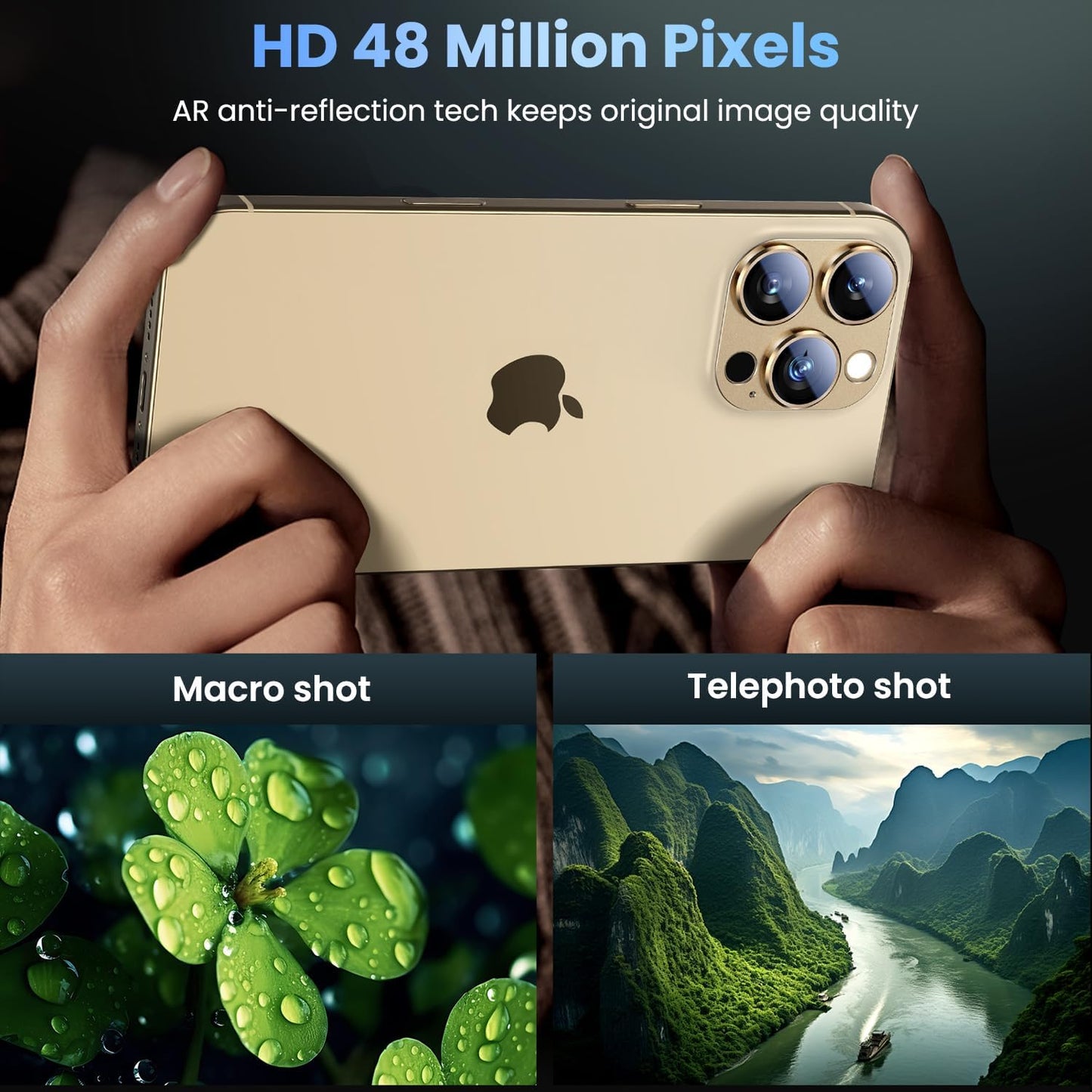 Uyiton Compatible with iPhone 16 Pro/iPhone 16 Pro Max Camera Lens Protector - [Not Easy to Break][Strong Adsorption][Case-Friendly] Metal Tempered Glass Rear Camera Screen Cover - Gold, 2 Pack