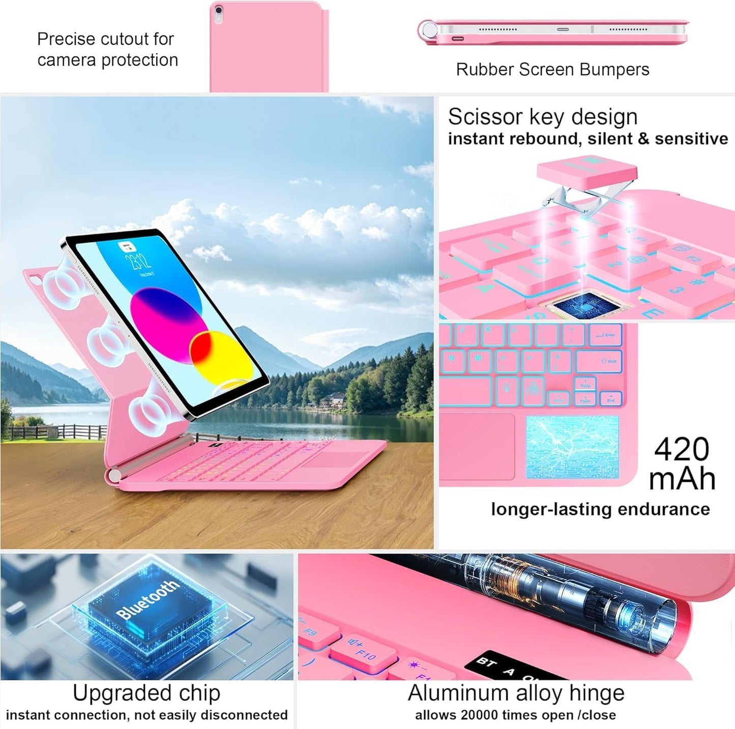 for iPad 11th (A16) & 10th Generation Case with Keyboard – Magic-Style Magnetic – Floating Cantilever Stand - Multi-Touch Trackpad Keyboard Case for iPad 11 inch 2025&10th Gen 10.9 inch (Pink)