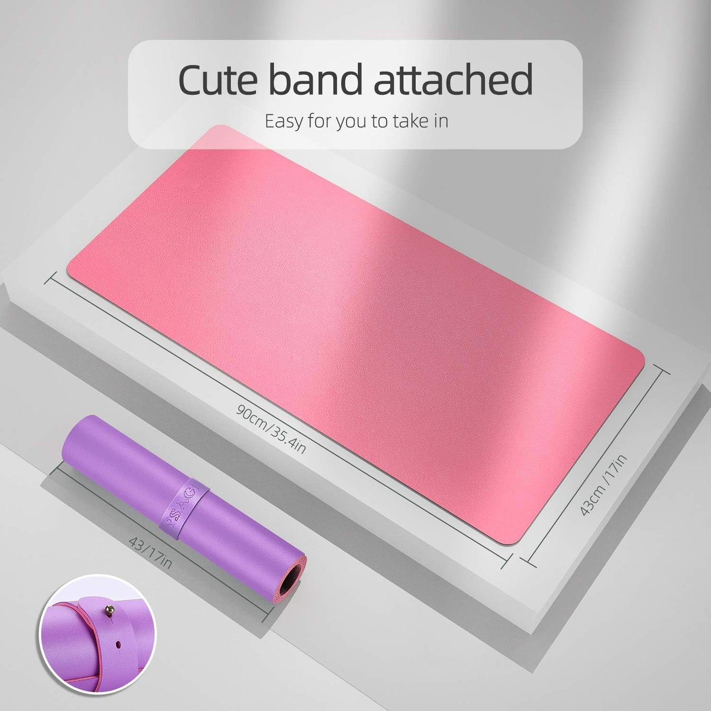 YSAGi Desk Mat, Waterproof Mouse pad for Desk, Leather Desk Pad Large for Keyboard and Mouse,Dual-Sided Mouse Mat for Office (35.4" x 17", Aconite Violet+Eosine Pink)