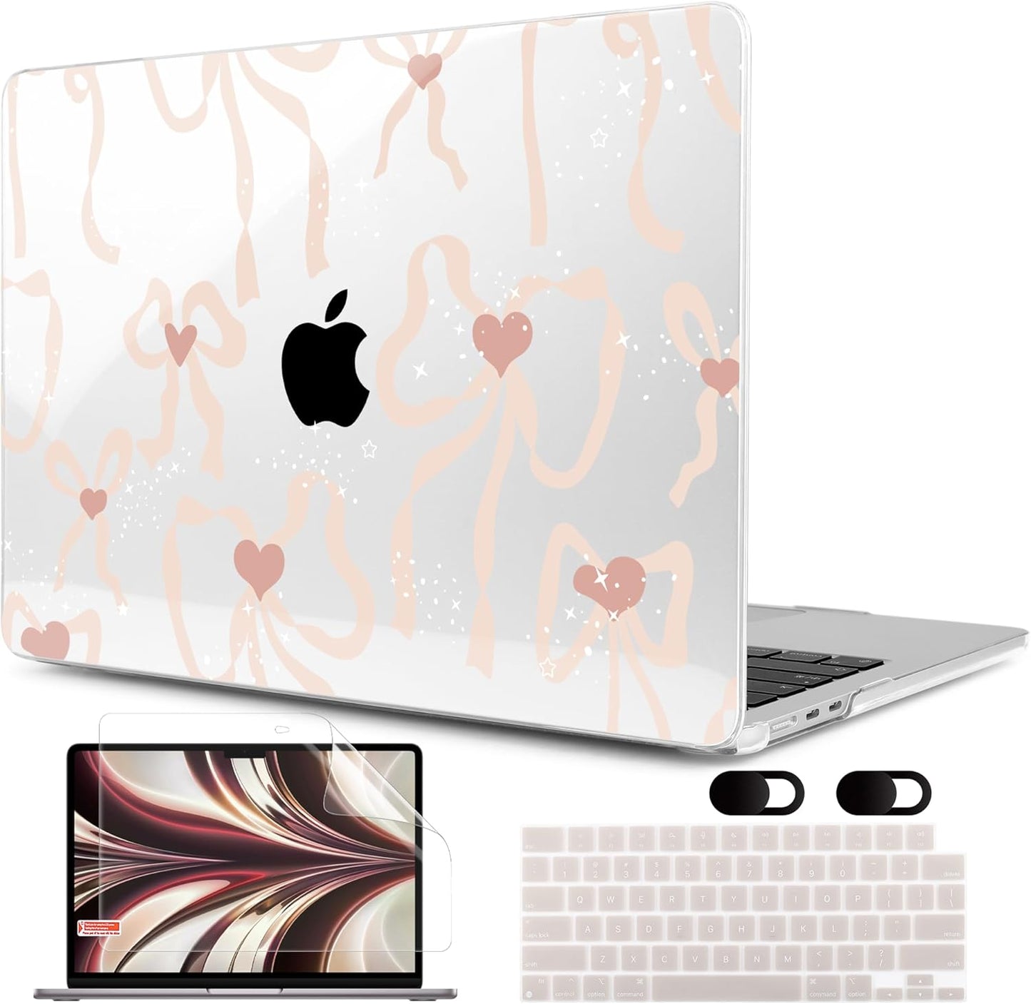 MEEgoodo Case for M4/M3/M2 MacBook Air 13.6 inch Case 2025 2024 2022, Fit Model A3240/A3113/A2681, Hard Shell with Keyboard Cover Compatible with MacBook Air 13 inch, Aesthetic Coquette Ribbon Bow