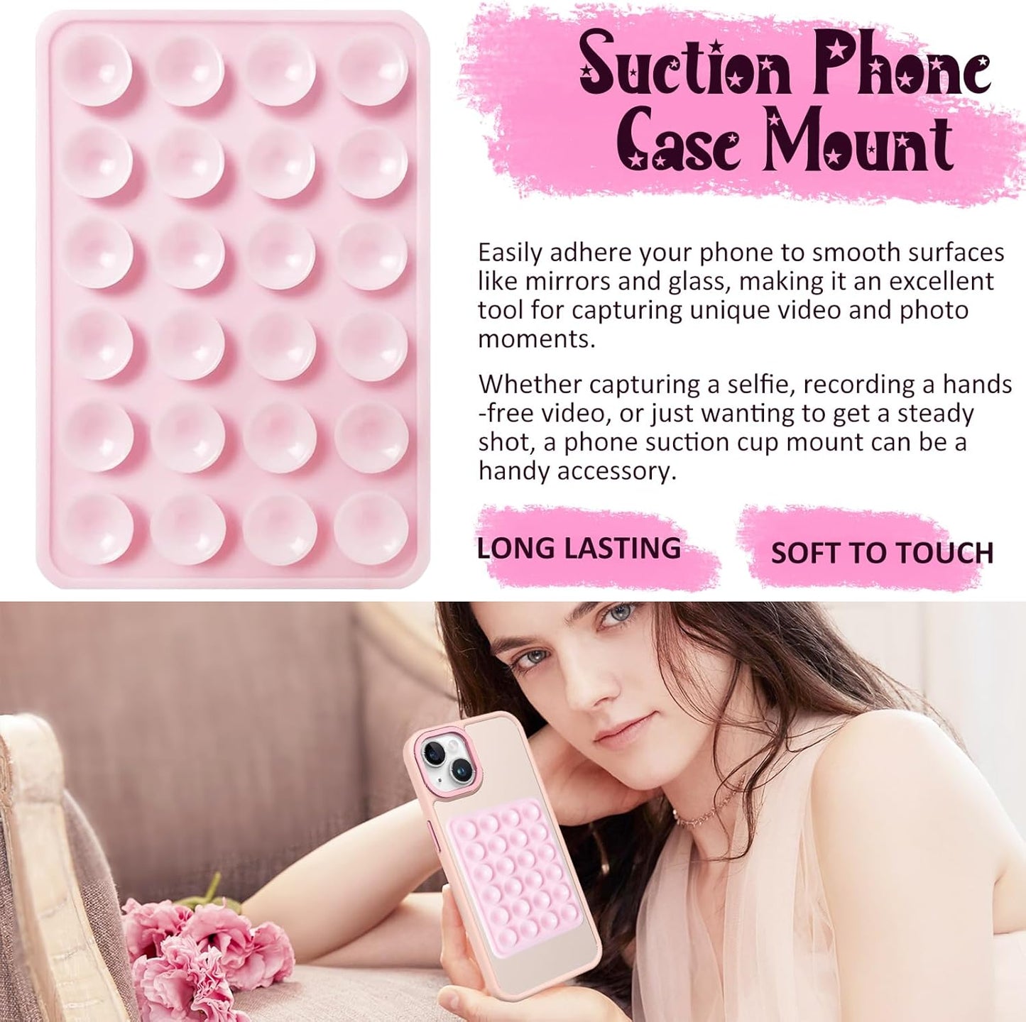 Silicone Suction Phone Case Mount, Silicon Adhesive Phone Accessory for Smartphones, Hands-Free Mirror Shower Phone Holder for Selfies, Tiktok Videos (Baby Blue)