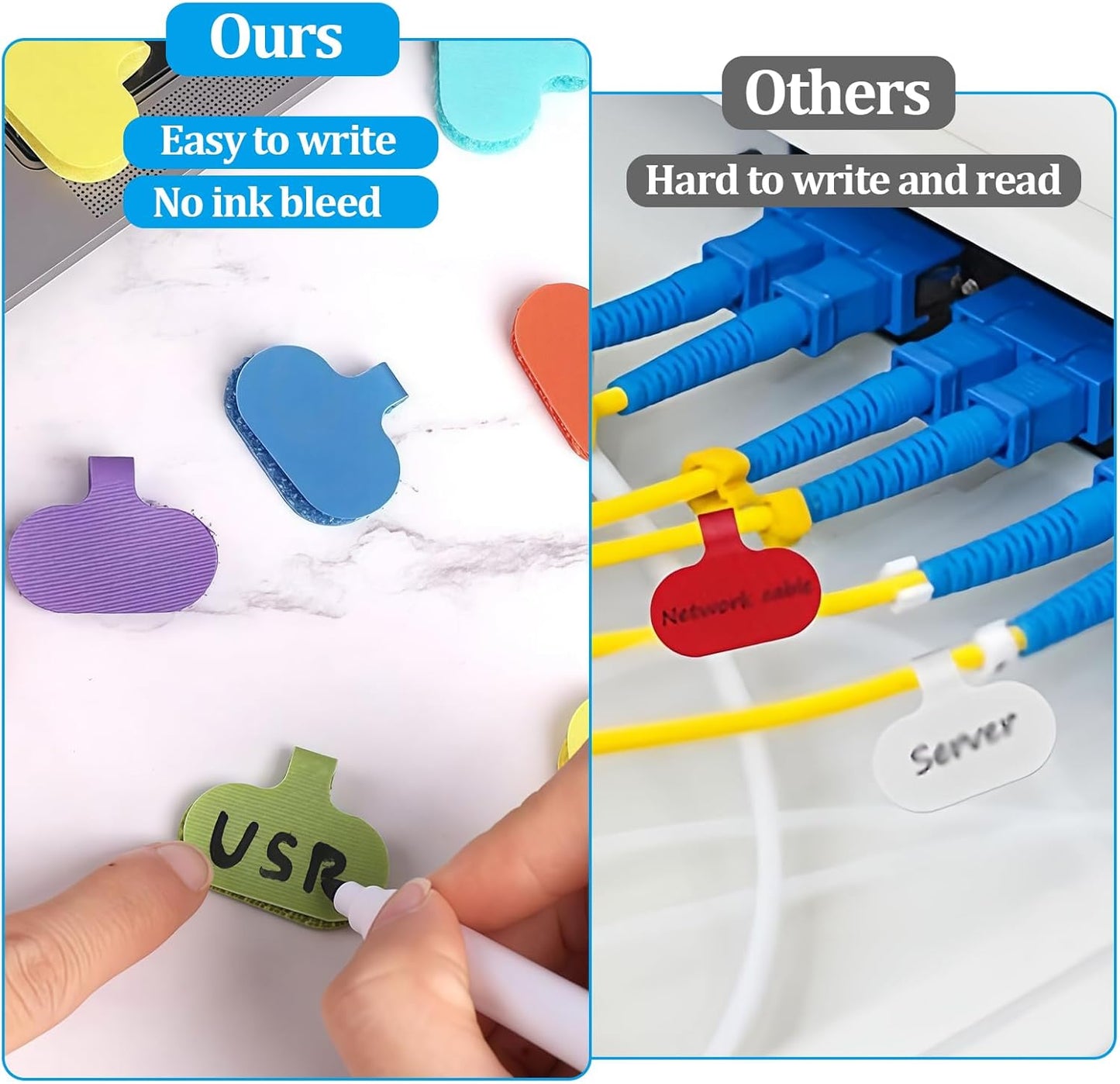 24 Pcs Cable Cord Labels,Wire Labels, Cable Tags, Computers Cable Management and Identification,Multicolored Handwriting Cable Tags