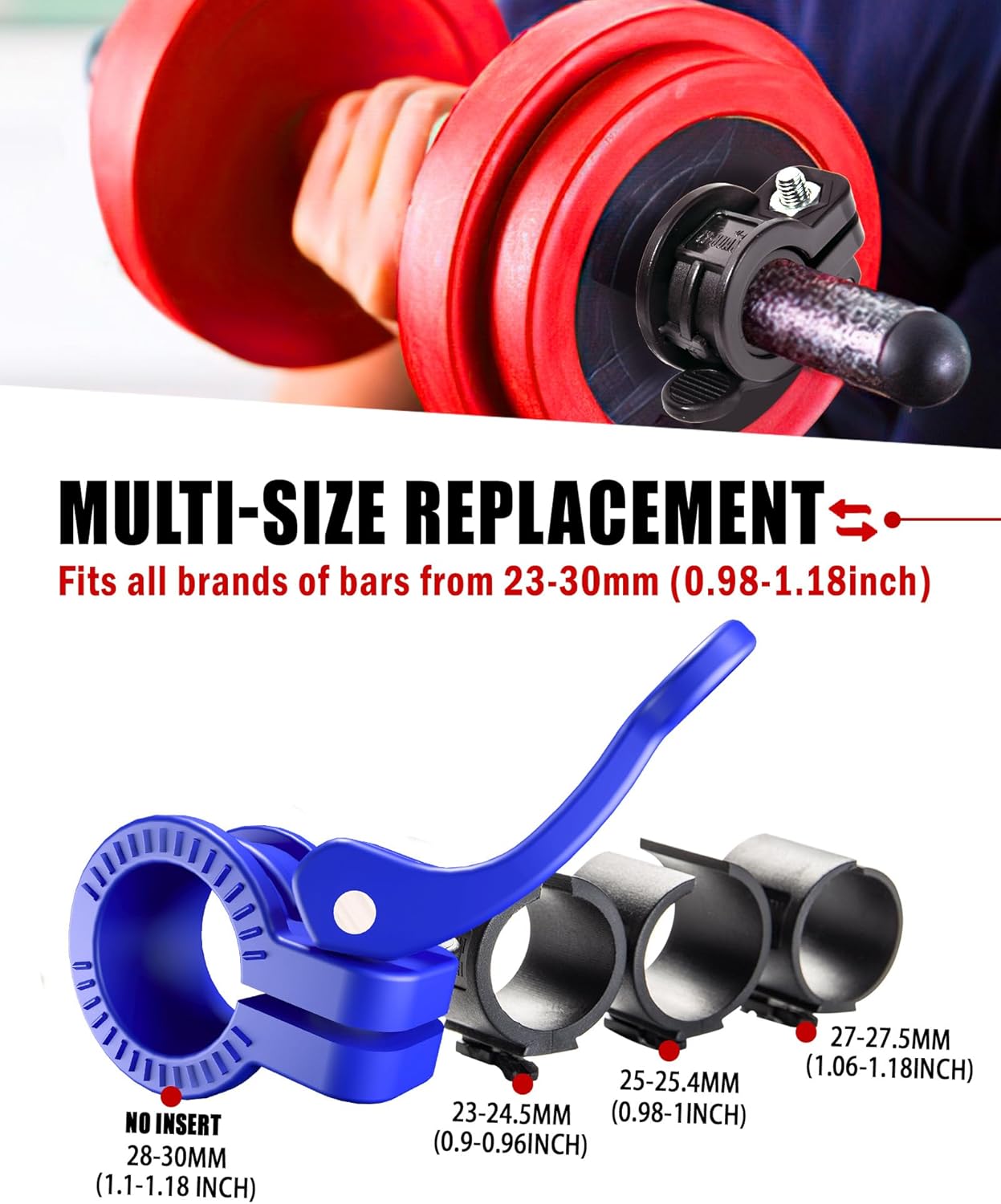 Narrow Barbell Clips 2.5cm Width for Olympic Bars, 0.9-1.18inch Adjustable Weight Clamps, Quick Release Locking Collars for Weightlifting