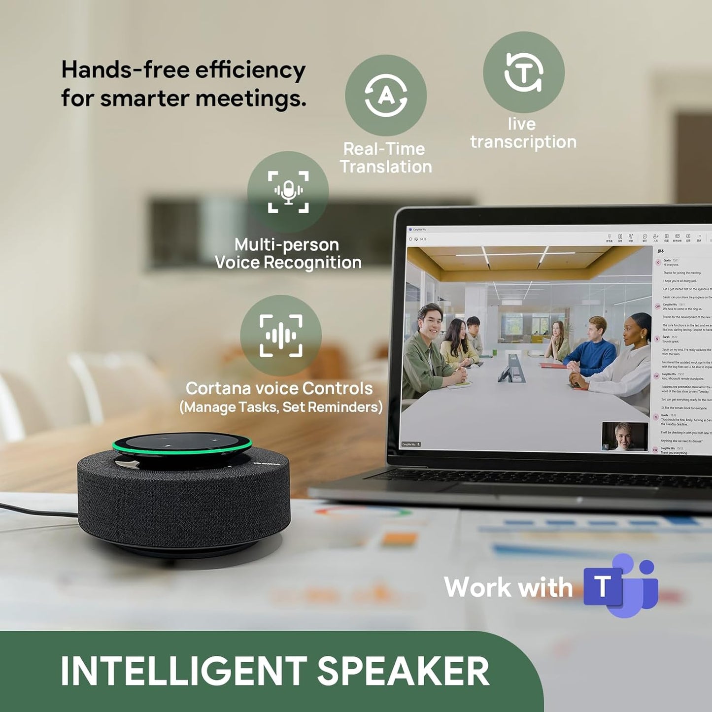 Yealink MSpeech USB Speakerphone with Teams Certificed 10 Microphone Arrays 19.6ft Pickup Radius 4W HD Full-Duplex Speaker with AEC for Medium-Sized Conference Room Microsoft AI Transcription