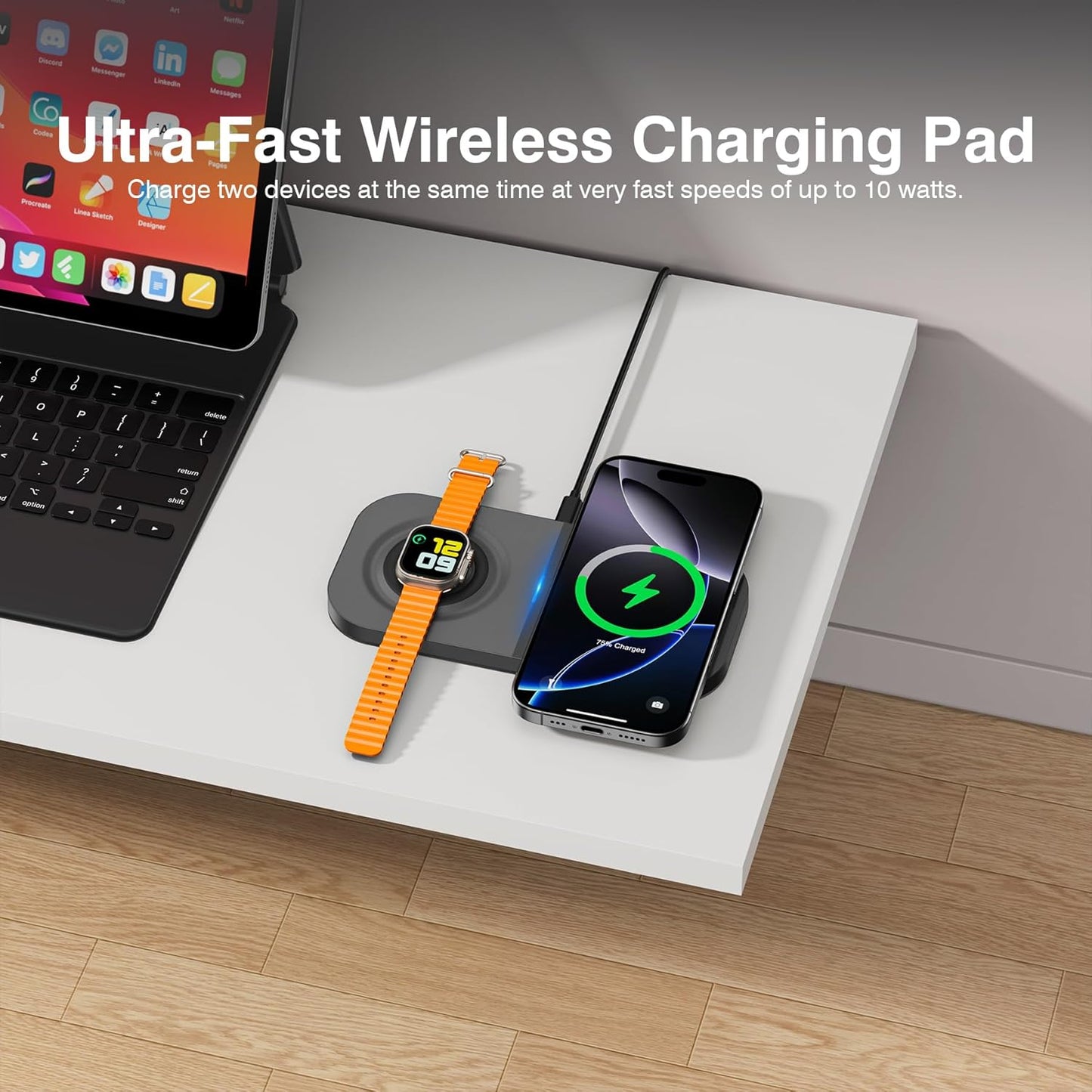 Magnetic Wireless Charging Station,2 in 1 Travel Fast Wireless Charger for iPhone 16/15/14/13/12 Series, Magnetic Qi Certified Charger Dock Stand for AirPods & Apple Watch Series