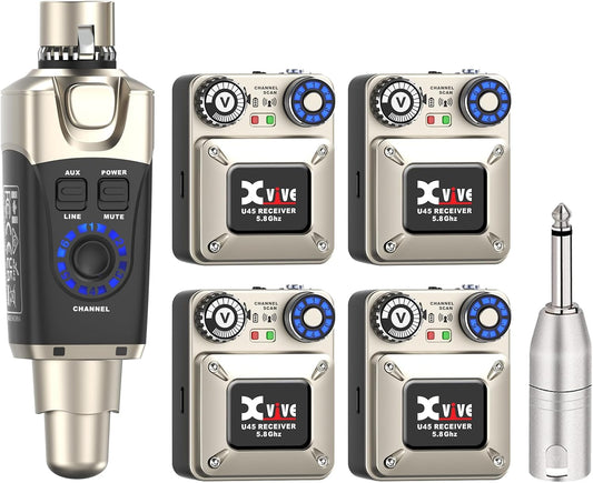 Xvive U45R4 Wireless in-Ear Monitor System Set with One Transmitter and Four Receivers