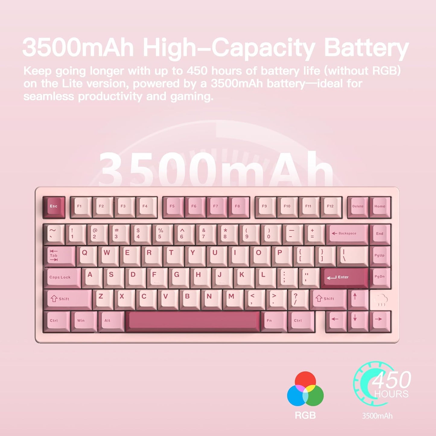 KEEBMONKEY WOBKEY Rainy 75 CNC Aluminum HMX/JWK/Cocoa Switches Triple-Mode Connectivity Mechanical Keyboard with Superior Acoustics, RGB/PP/Mirrored Glass/3500mAh/Violet Switch (Standard - Pink)