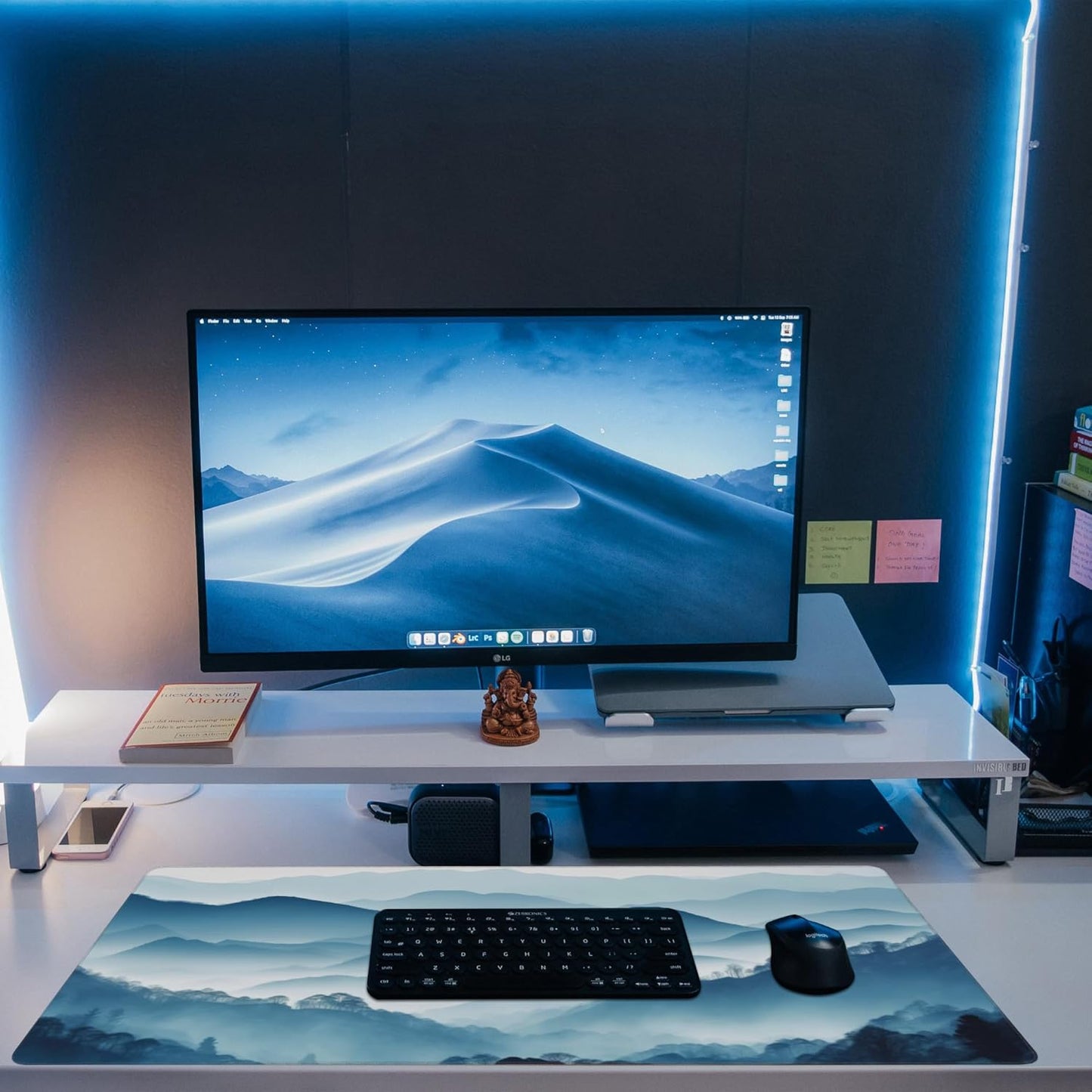 Large Gaming Mouse Pad, Mountain Desk Mat, Misty Forest Mountains Desk Pad, Extended Big Computer Keyboard Mouse Pad with Non-Slip Base and Stitched Edge, 35.4"x15.7"