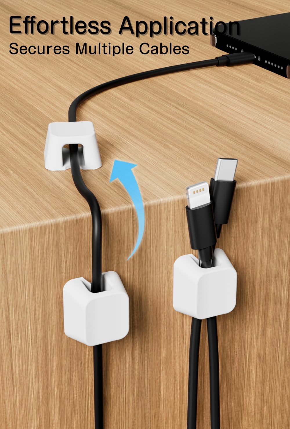 Viaky 8 Pack Magnetic Cable Clips, Large Size Under Desk Cable Management, Workspace Charger Organizer,Cord Holder with Adhesive Metal Disc, Office Desk Accessories for Nightstand Car Wall (White)