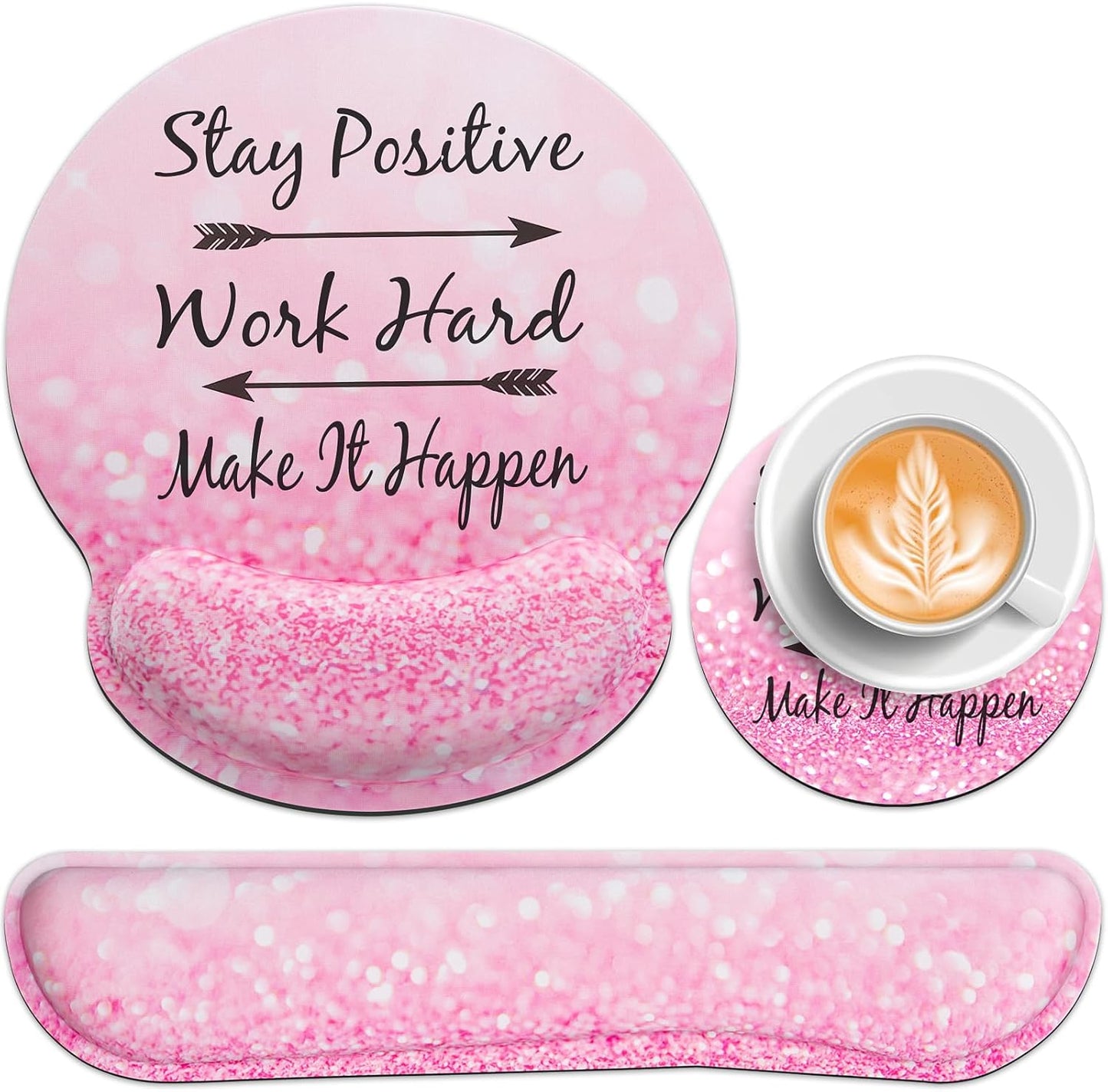 Mouse Pad with Wrist Rest Set Pink, 3-in-1 Wrist Support Mousepad Set,Gaming Mat Pad with Anti-Skid Base,Ergonomic Mouse Pad,Memory Foam Keyboard Gel Wrist Rest