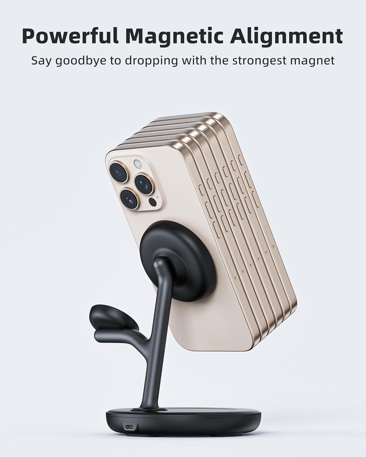 3 in 1 Magnetic Wireless Charger Stand for Apple Devices, TRIBONE Fast Charging Station for iPhone 16/15/14/13/12 Series, Apple Watch, Airpods (Black)