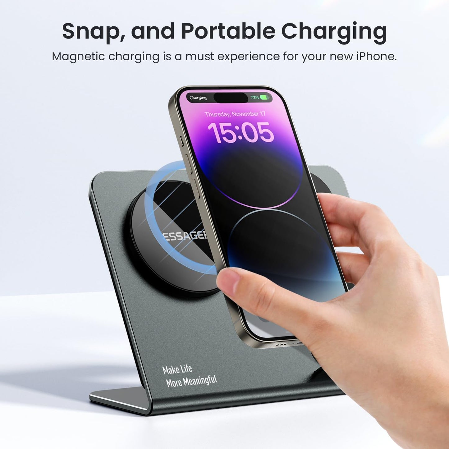 3 in 1 Aluminum Alloy Magnetic Wireless Charging Station Compatible with iPhone 16/15/14/13/12 Series, ESSAGER 15W Wireless Charger Office Bedroom Table for Airpods 4/3/2/Pro, iWatch with 20W Adapter