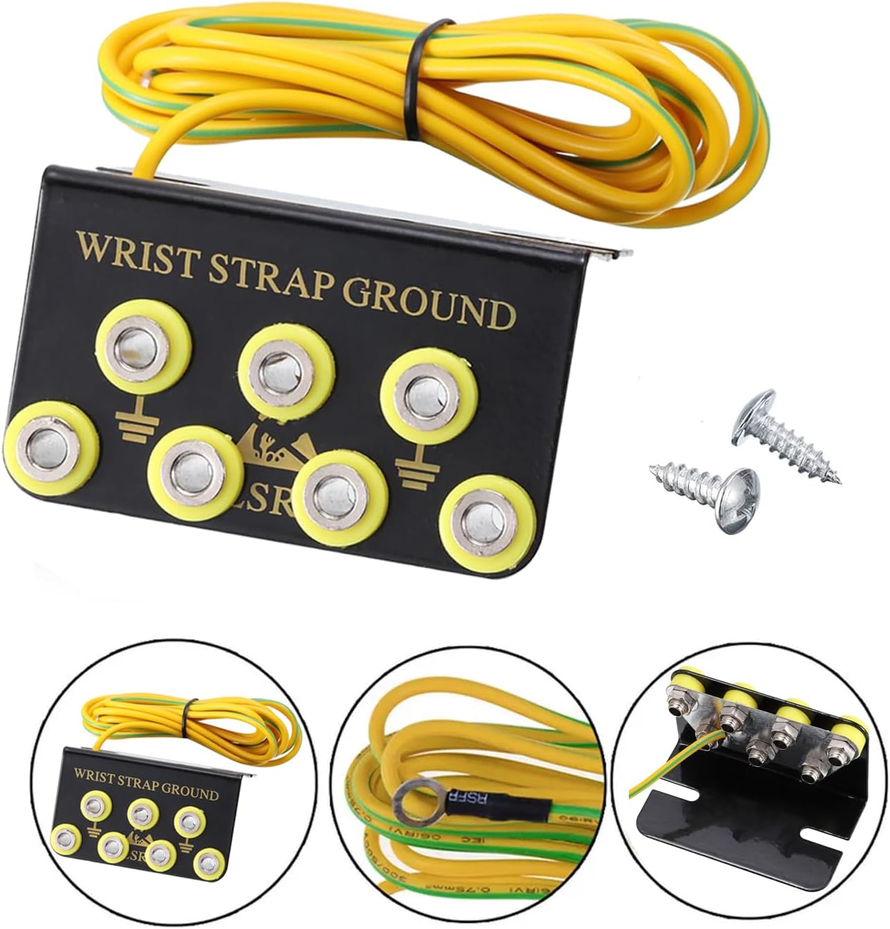 7-Port ESD Wrist Strap Grounding Kit with 5.9 ft Terminal Cable and Anti-Static Socket Connector, L-Shaped Aluminum Hub with 1 MΩ Resistors, Static Protection for Electronics Workbench(7-Port(2Pack))
