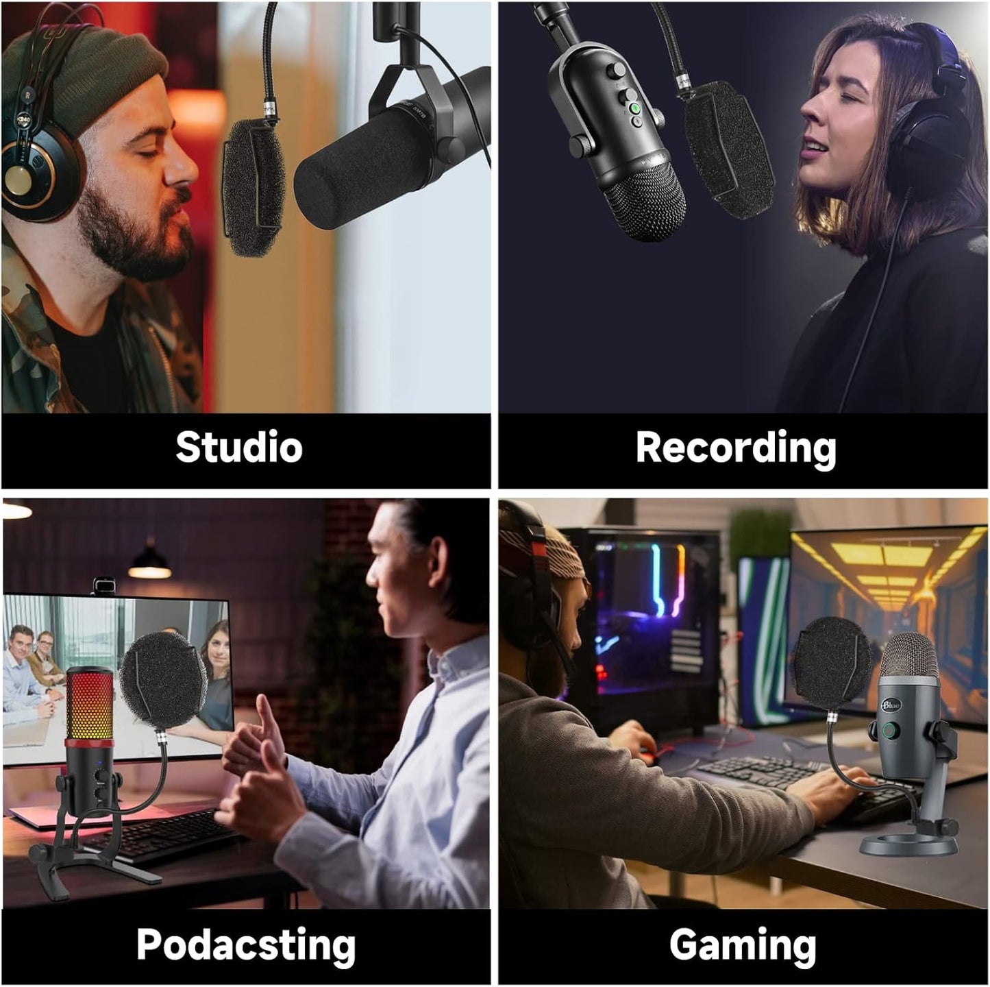 Pop Filter for Microphone - Sponge Layered Pop Wind Screen with Enhanced Flexible 360° Gooseneck