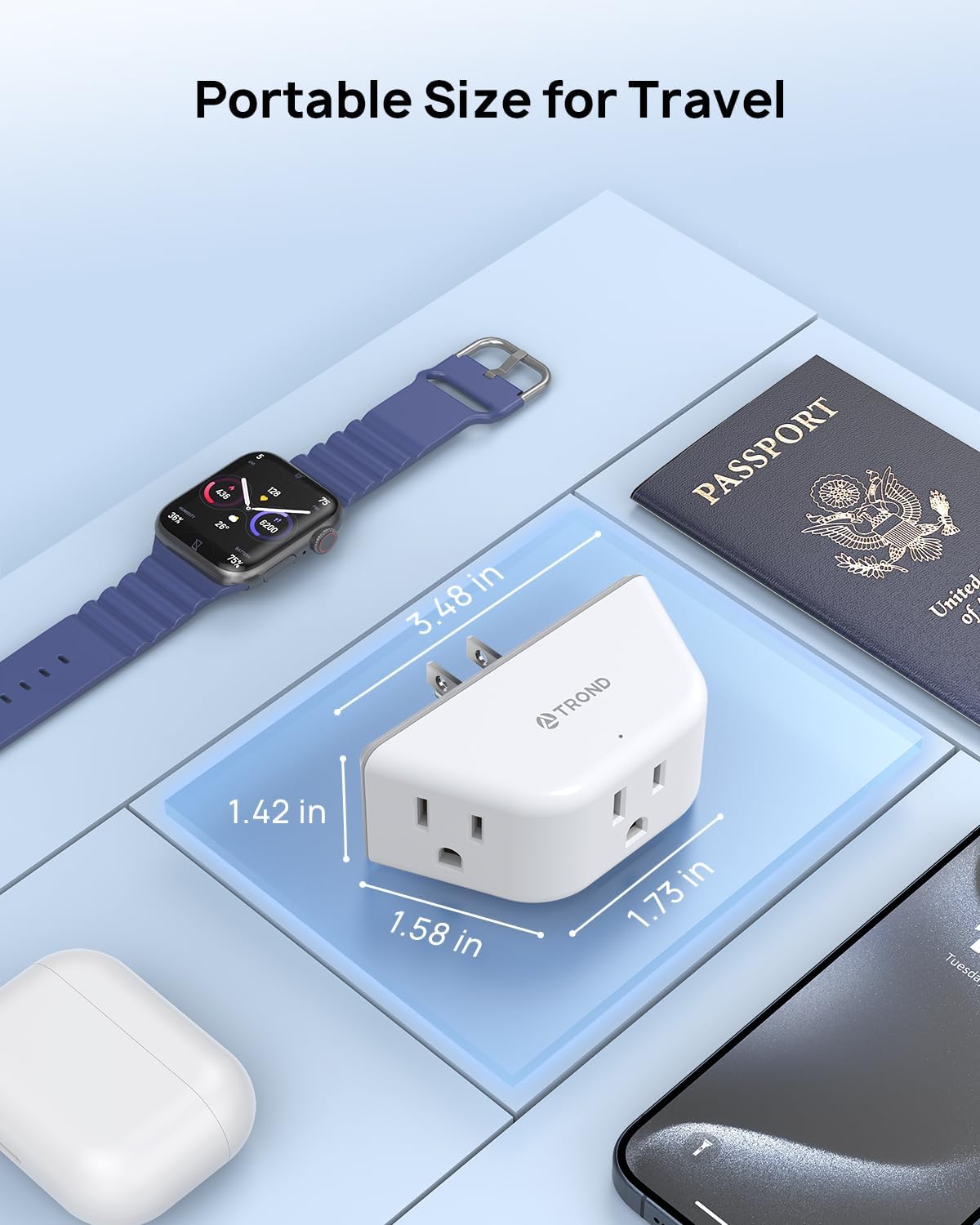 TROND 2 Prong to 3 Prong Outlet Adapter, 3-Way Angled Plug Extender with 3 AC Sockets, Wall Splitter for Non-Grounded Outlets in Old House, Cruise Essentials, White