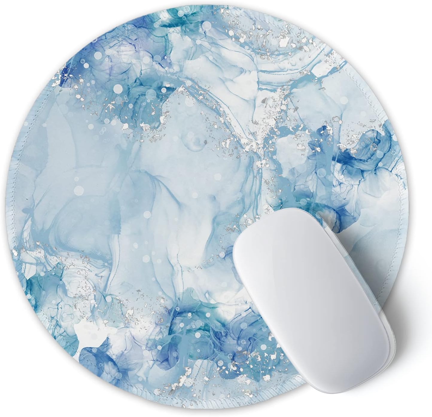 ITNRSIIET Round Mouse Pad with Stitched Edge Premium-Textured Waterproof Non-Slip Rubber Base Desktop Protection Mat Diameter 8.7 inches, Blue Abstract Marble